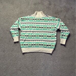 American Eagle Outfitters Fair Isle Turtleneck Sweater in Cream, Mint & Navy